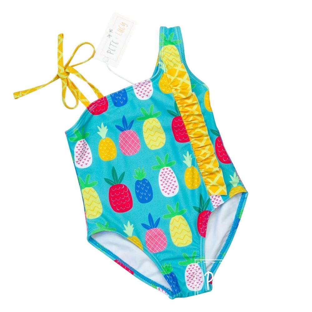 NEW PETE + LUCY girls pineapple in the sun swimsuit in blue